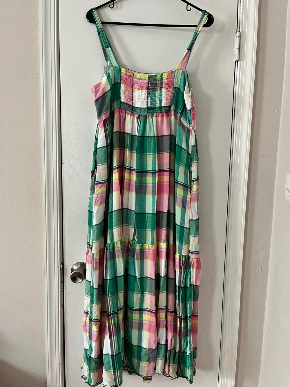 LOFT Petites Plaid Midi Sundress Pink Green Sleeveless Tiered Dress LP - Picture 3 of 3
